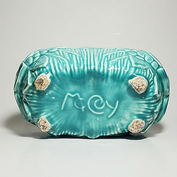 MCCOY Cherries & Leaves 1947 turquoise "brush glaze" MCM Ceramic Planter Pottery - Picture 5 of 8